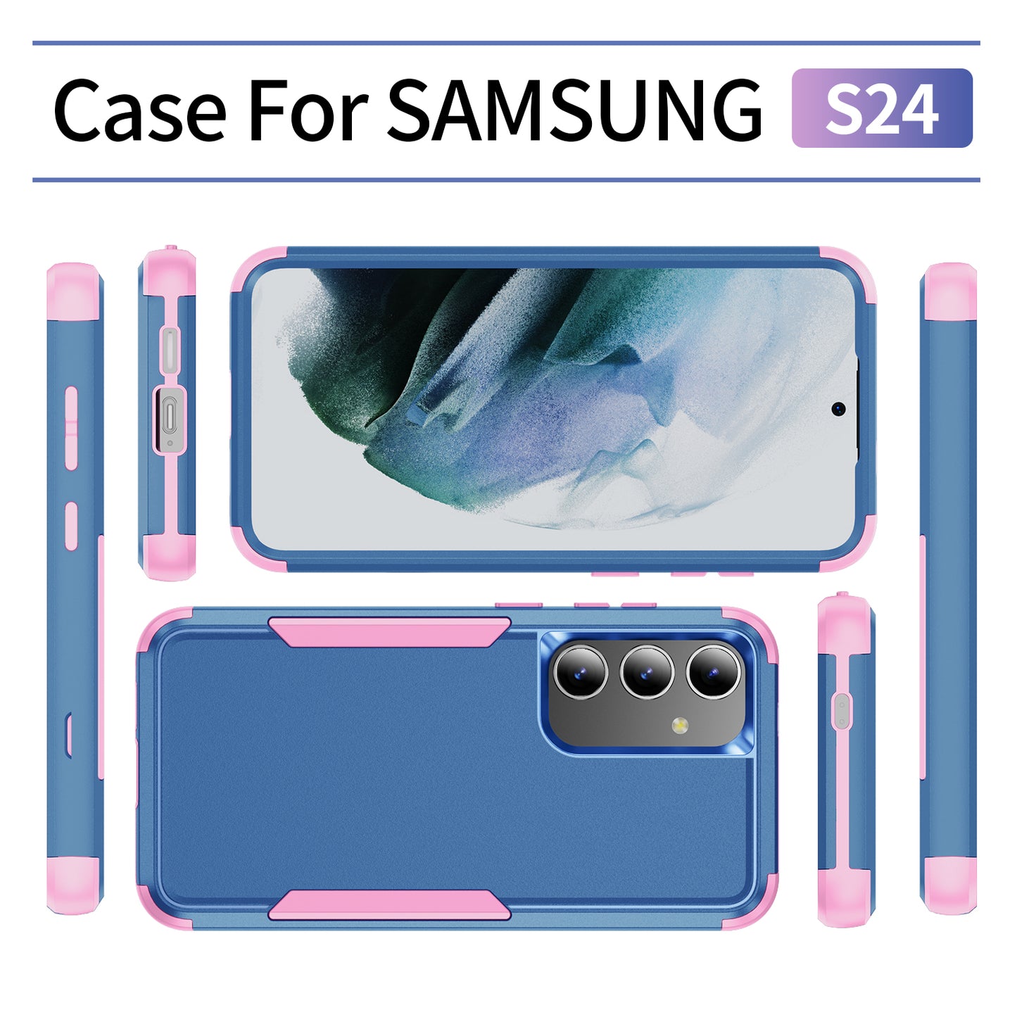 Commuter Series For Samsung Galaxy S24 Case 3-in-1 TPU+PC Anti-drop Back Cover - Sapphire / Pink