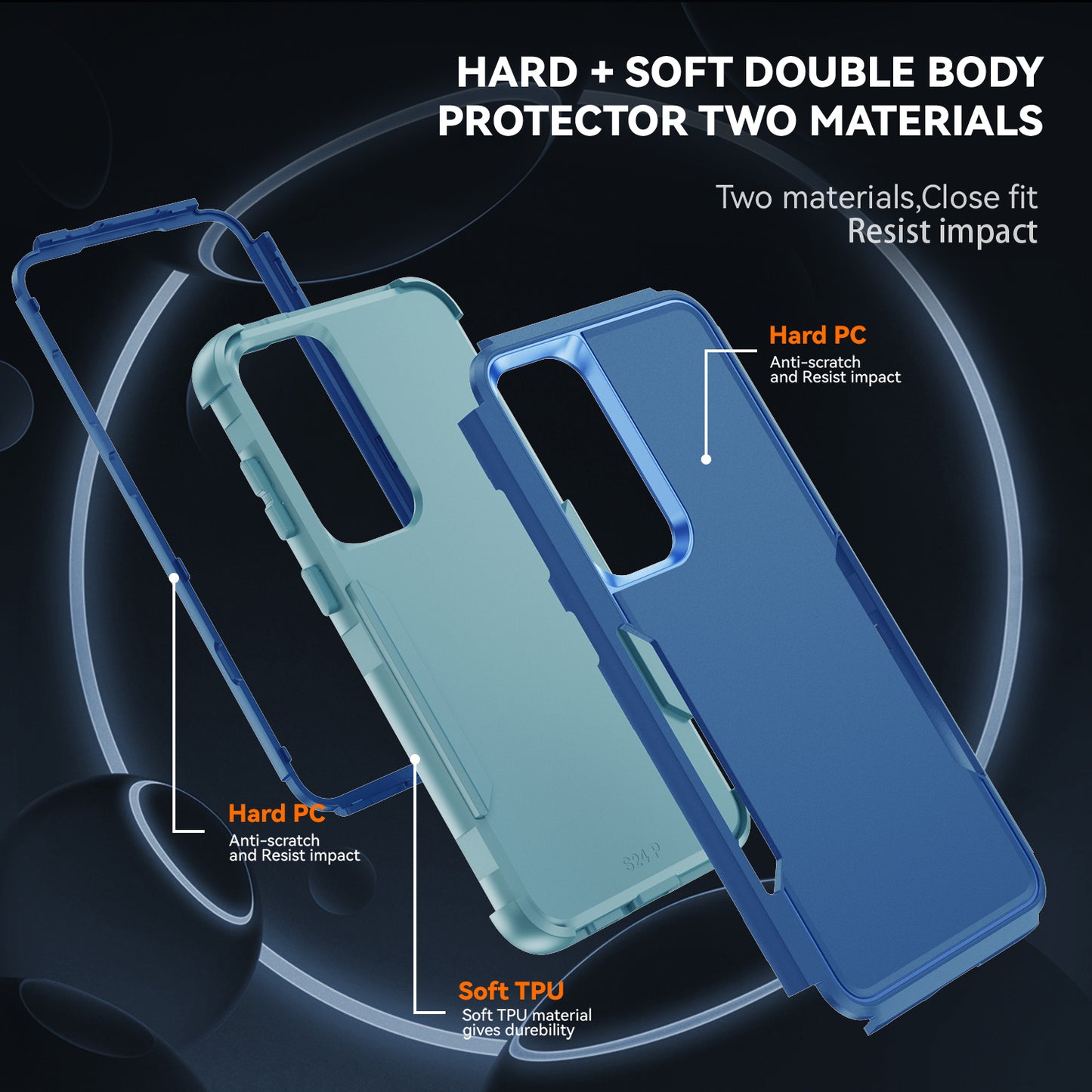 Commuter Series For Samsung Galaxy S24 Case 3-in-1 TPU+PC Anti-drop Back Cover - Sapphire / Blue