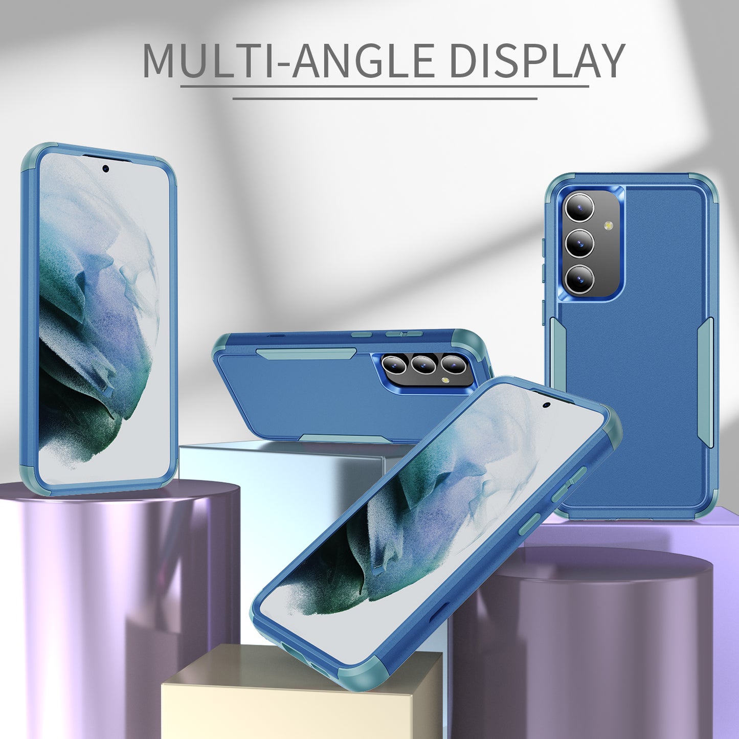 Commuter Series For Samsung Galaxy S24 Case 3-in-1 TPU+PC Anti-drop Back Cover - Sapphire / Blue