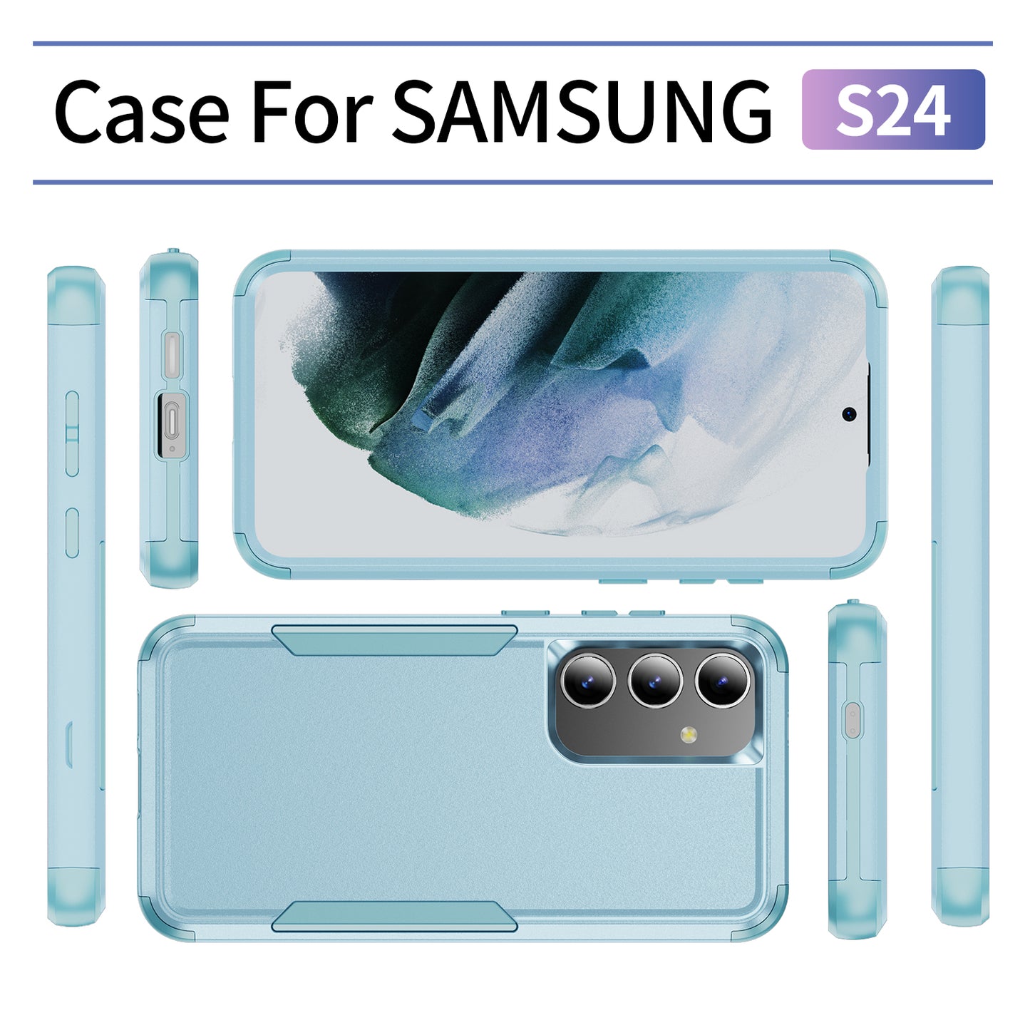 Commuter Series For Samsung Galaxy S24 Case 3-in-1 TPU+PC Anti-drop Back Cover - Grey Green / Blue