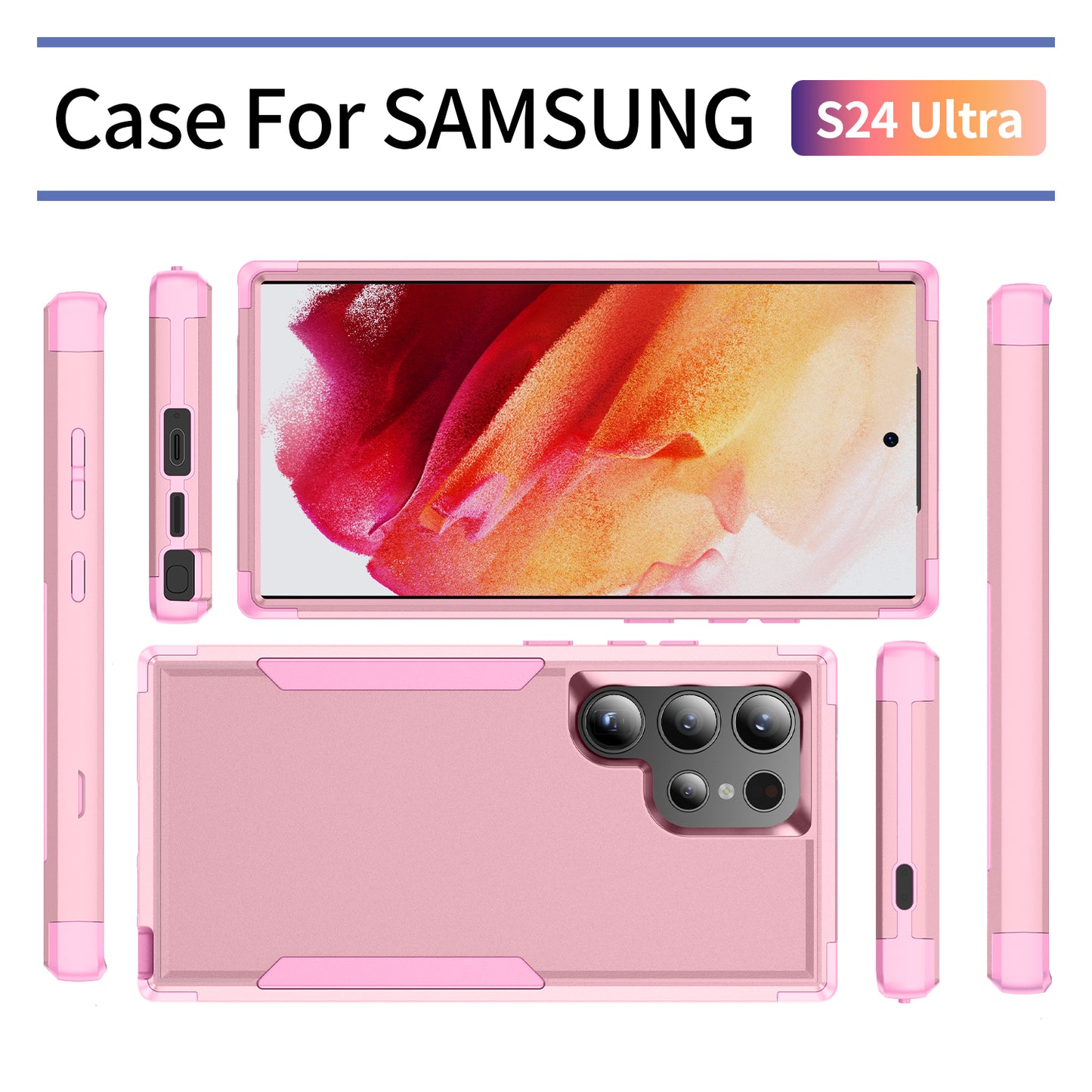 Commuter Series For Samsung Galaxy S24 Ultra Cell Phone Case TPU+PC Back Shell - Pink