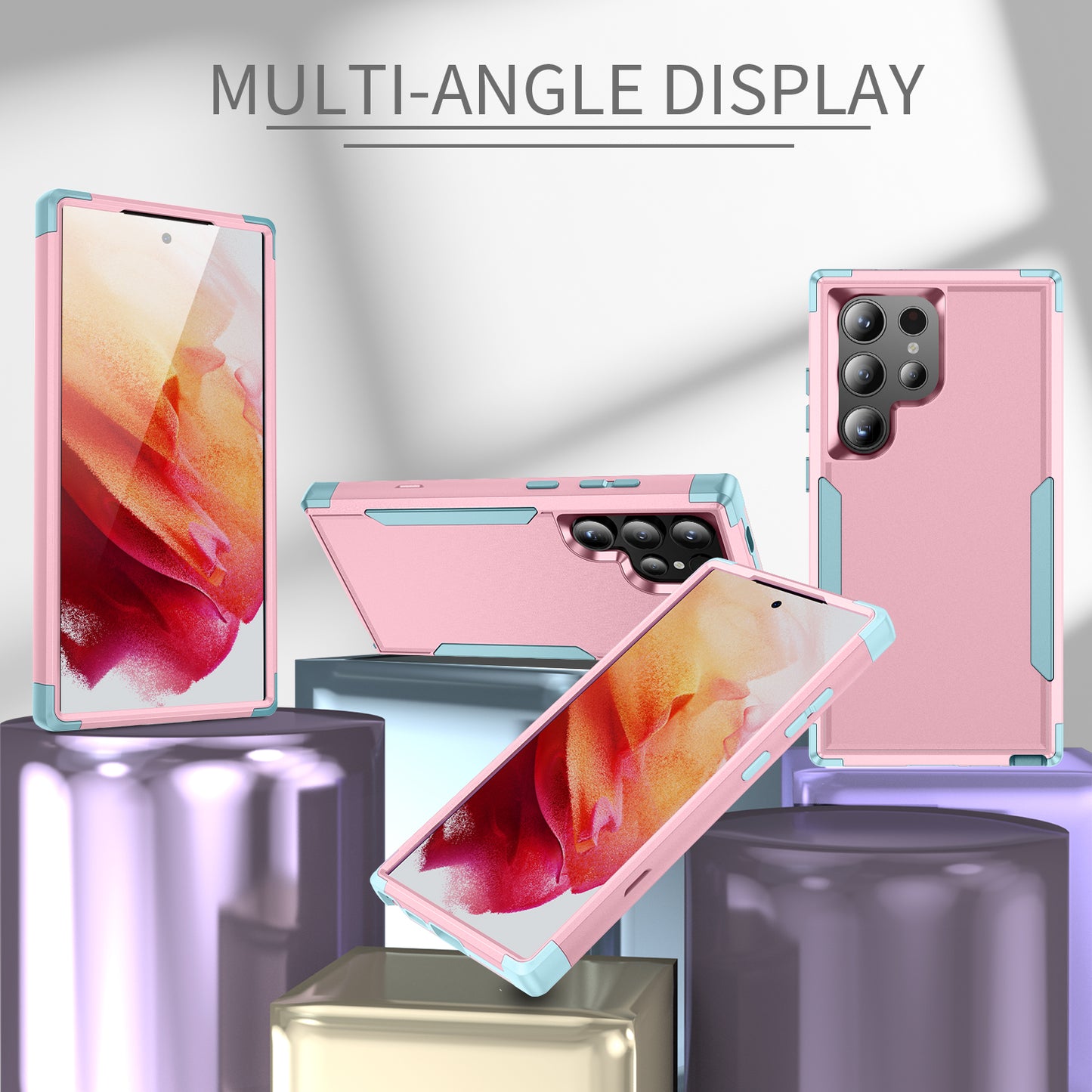 Commuter Series For Samsung Galaxy S24 Ultra Cell Phone Case TPU+PC Back Shell - Pink / Grey Green