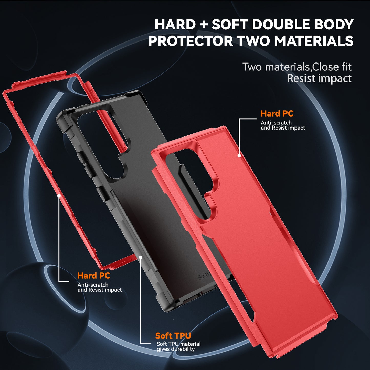 Commuter Series For Samsung Galaxy S24 Ultra Cell Phone Case TPU+PC Back Shell - Red / Black