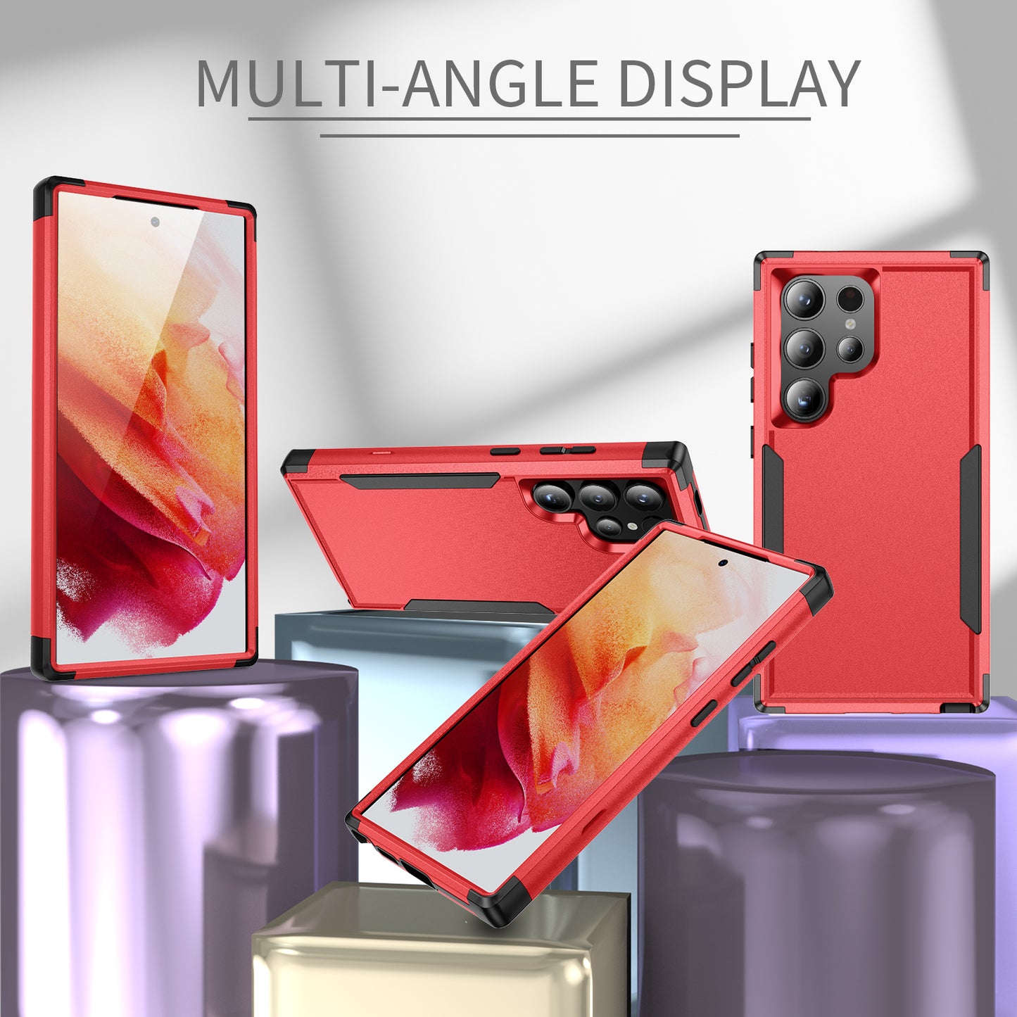 Commuter Series For Samsung Galaxy S24 Ultra Cell Phone Case TPU+PC Back Shell - Red / Black