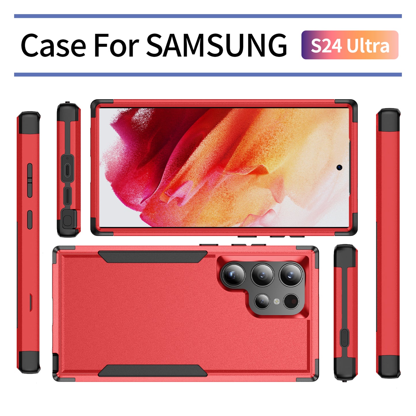 Commuter Series For Samsung Galaxy S24 Ultra Cell Phone Case TPU+PC Back Shell - Red / Black
