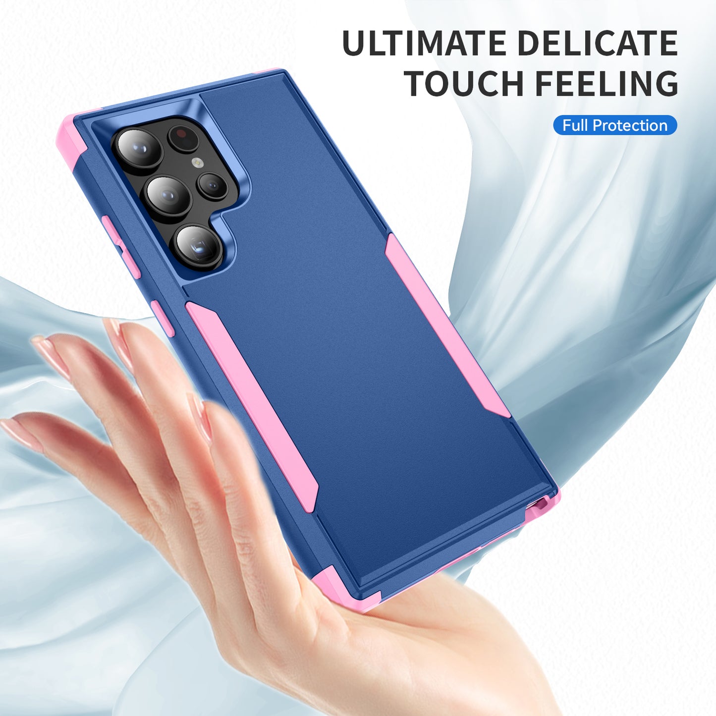 Commuter Series For Samsung Galaxy S24 Ultra Cell Phone Case TPU+PC Back Shell - Sapphire / Pink