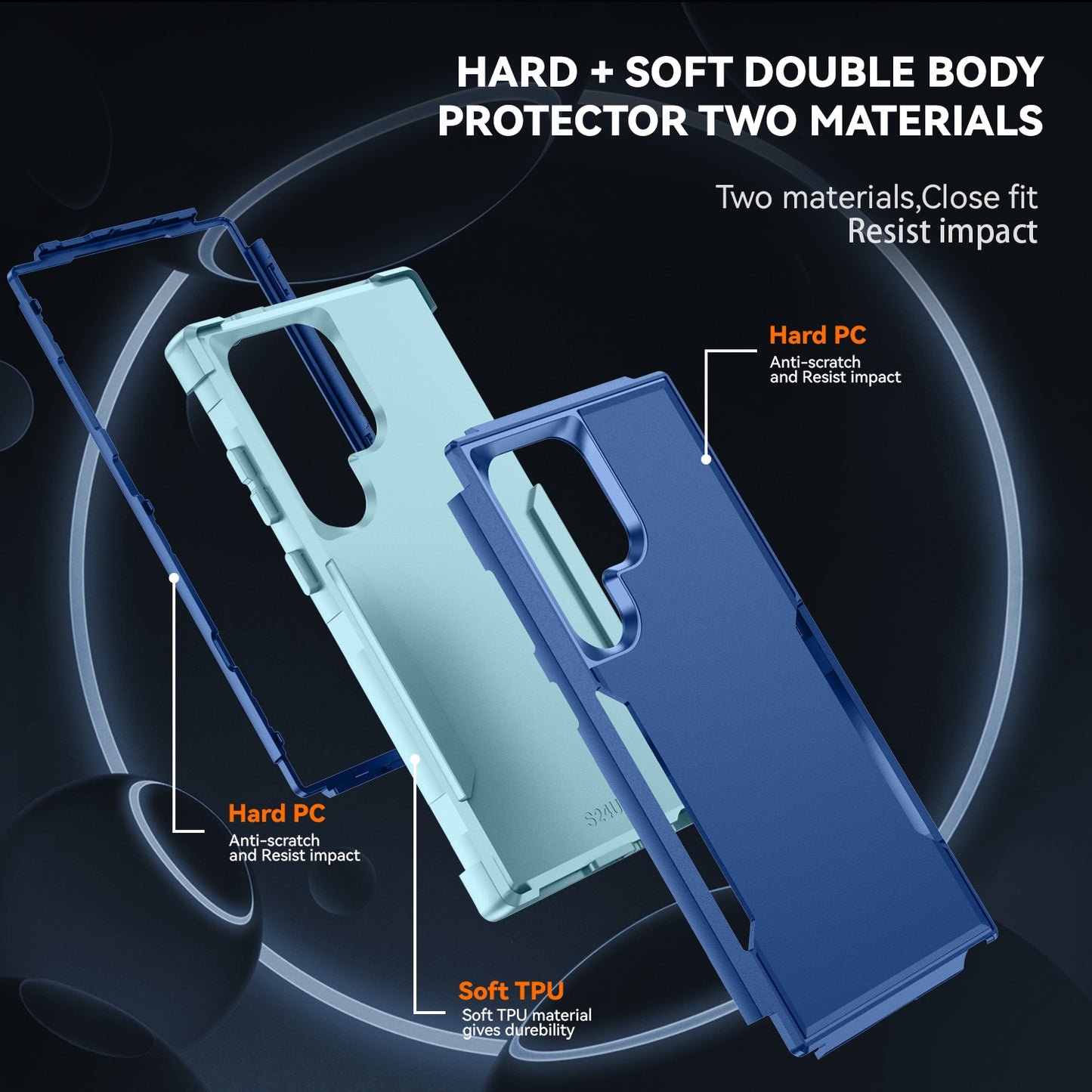 Commuter Series For Samsung Galaxy S24 Ultra Cell Phone Case TPU+PC Back Shell - Sapphire / Blue