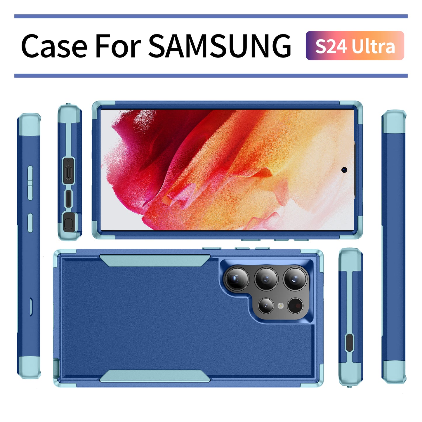 Commuter Series For Samsung Galaxy S24 Ultra Cell Phone Case TPU+PC Back Shell - Sapphire / Blue
