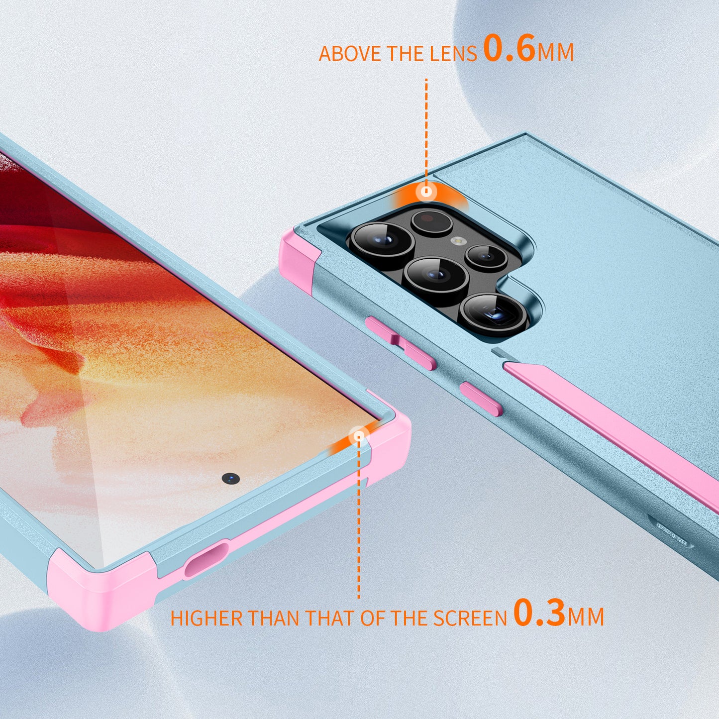 Commuter Series For Samsung Galaxy S24 Ultra Cell Phone Case TPU+PC Back Shell - Grey Green / Pink