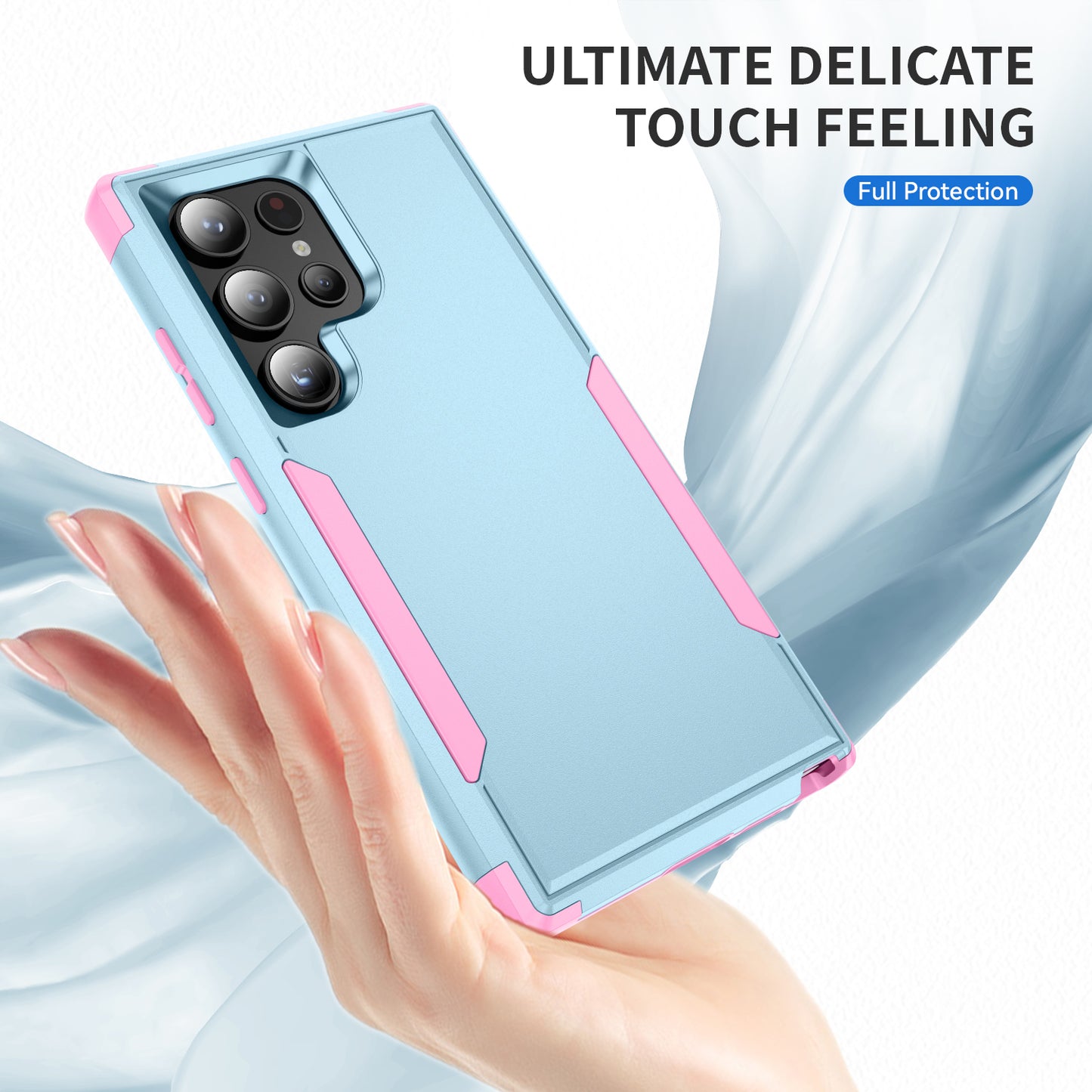 Commuter Series For Samsung Galaxy S24 Ultra Cell Phone Case TPU+PC Back Shell - Grey Green / Pink