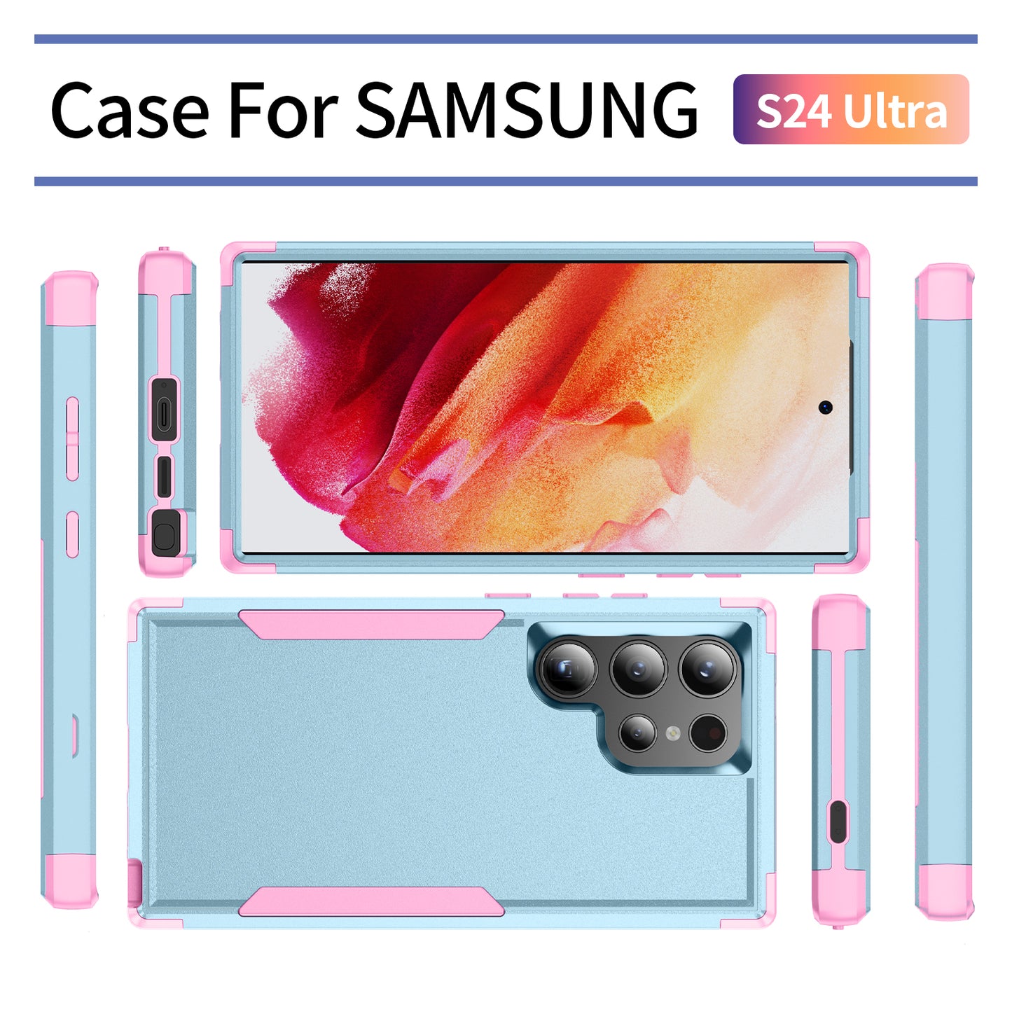 Commuter Series For Samsung Galaxy S24 Ultra Cell Phone Case TPU+PC Back Shell - Grey Green / Pink