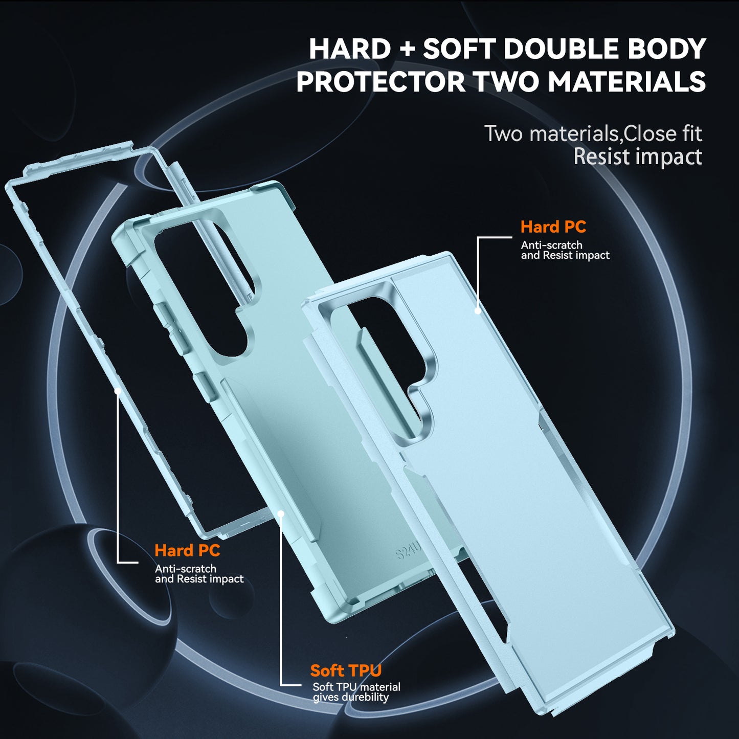 Commuter Series For Samsung Galaxy S24 Ultra Cell Phone Case TPU+PC Back Shell - Grey Green / Blue