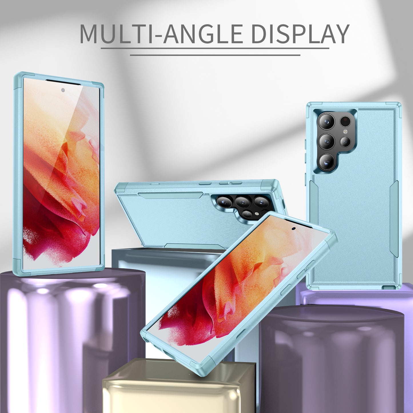 Commuter Series For Samsung Galaxy S24 Ultra Cell Phone Case TPU+PC Back Shell - Grey Green / Blue