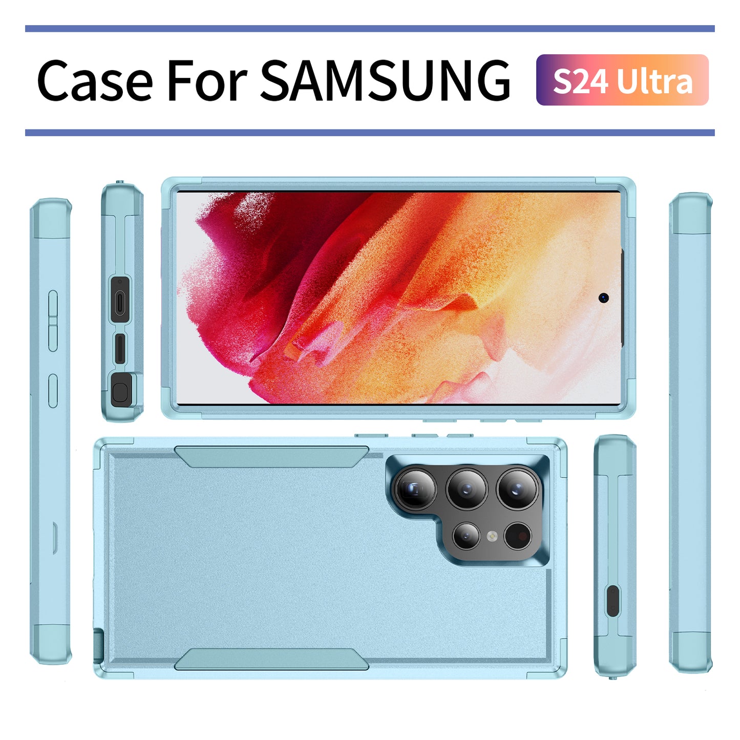 Commuter Series For Samsung Galaxy S24 Ultra Cell Phone Case TPU+PC Back Shell - Grey Green / Blue