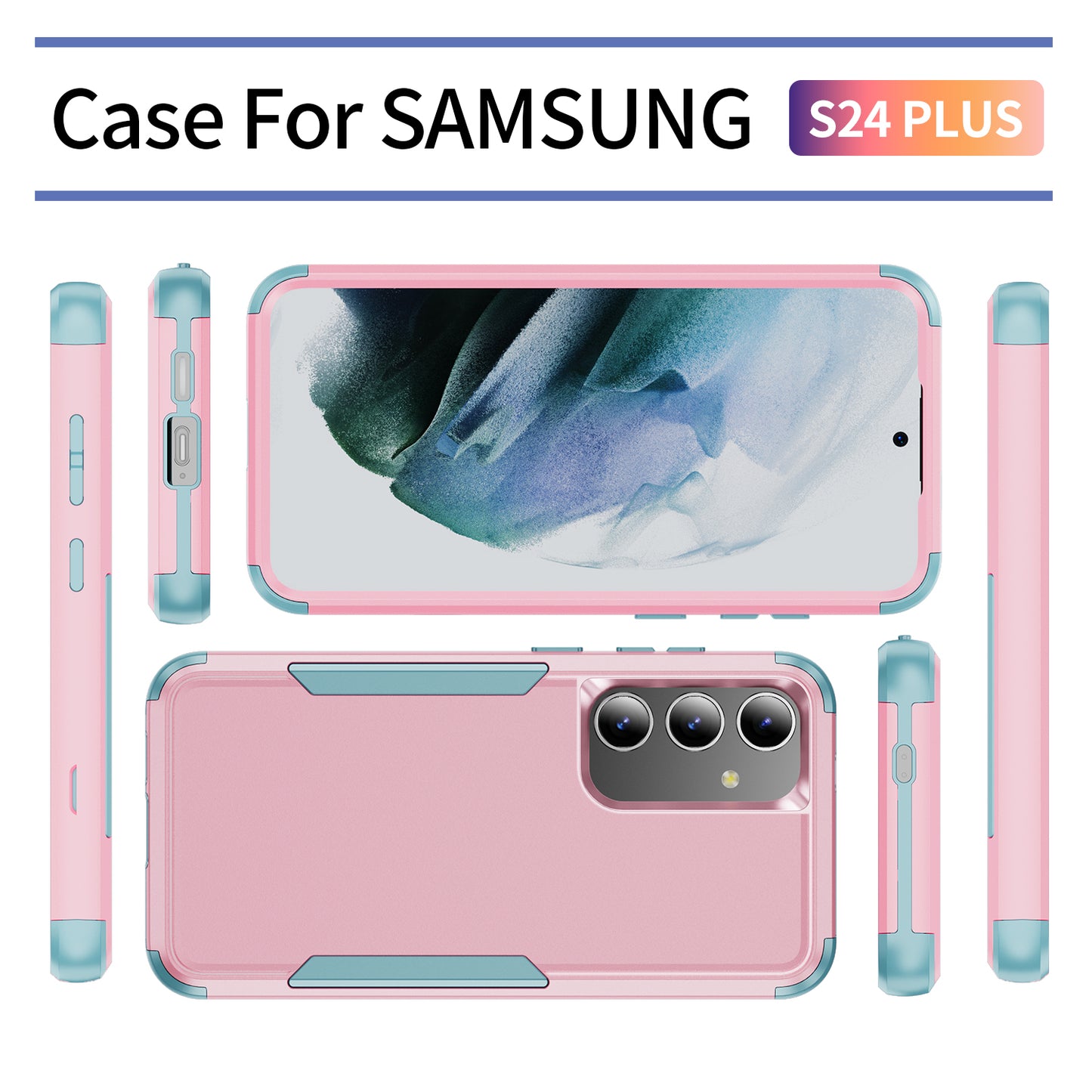 Commuter Series For Samsung Galaxy S24+ Back Case 3-in-1 Shockproof TPU+PC Phone Cover - Pink / Grey Green