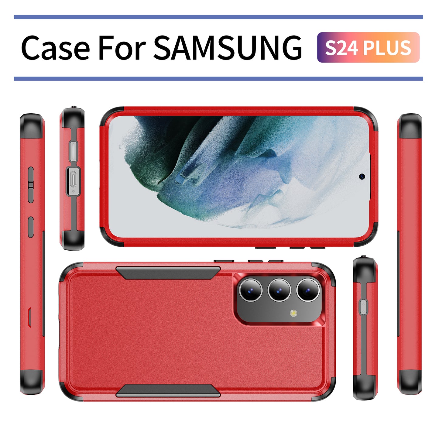 Commuter Series For Samsung Galaxy S24+ Back Case 3-in-1 Shockproof TPU+PC Phone Cover - Red / Black