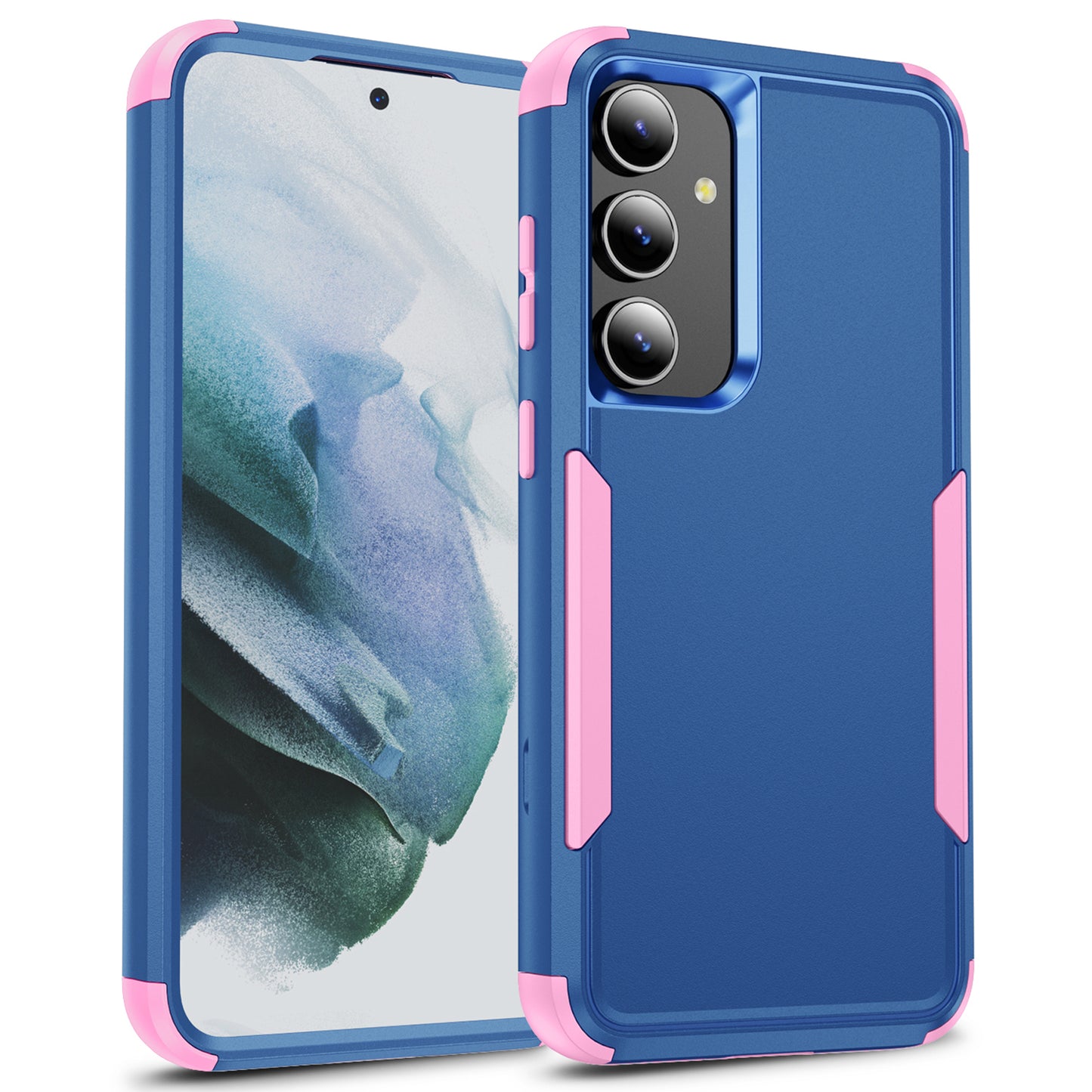 Commuter Series For Samsung Galaxy S24+ Back Case 3-in-1 Shockproof TPU+PC Phone Cover - Sapphire / Pink