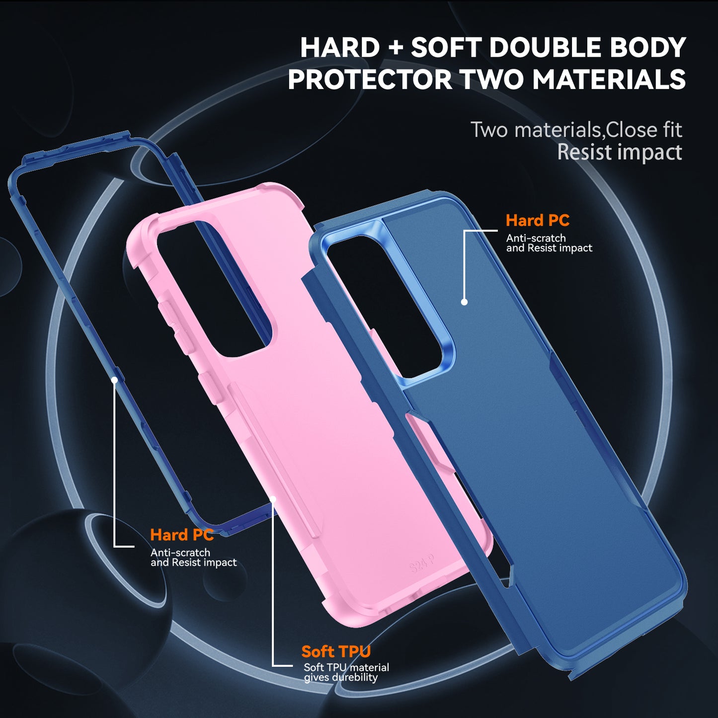 Commuter Series For Samsung Galaxy S24+ Back Case 3-in-1 Shockproof TPU+PC Phone Cover - Sapphire / Pink