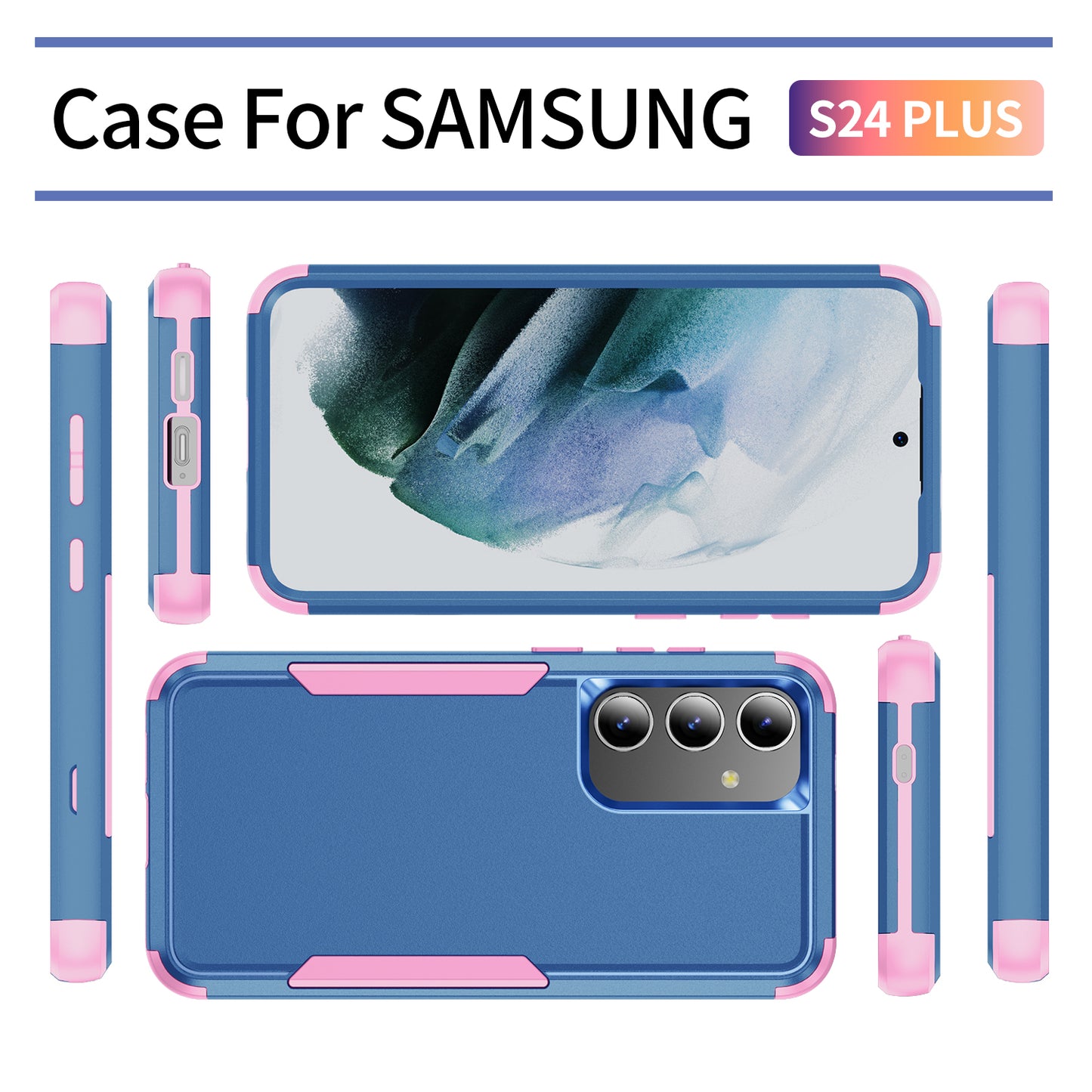 Commuter Series For Samsung Galaxy S24+ Back Case 3-in-1 Shockproof TPU+PC Phone Cover - Sapphire / Pink