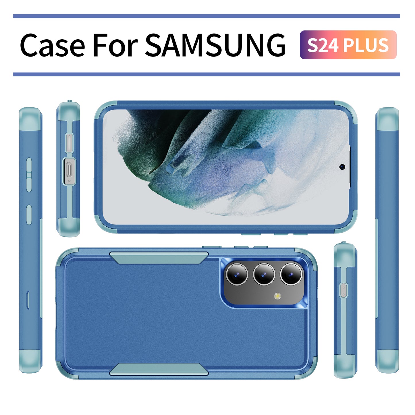Commuter Series For Samsung Galaxy S24+ Back Case 3-in-1 Shockproof TPU+PC Phone Cover - Sapphire / Blue