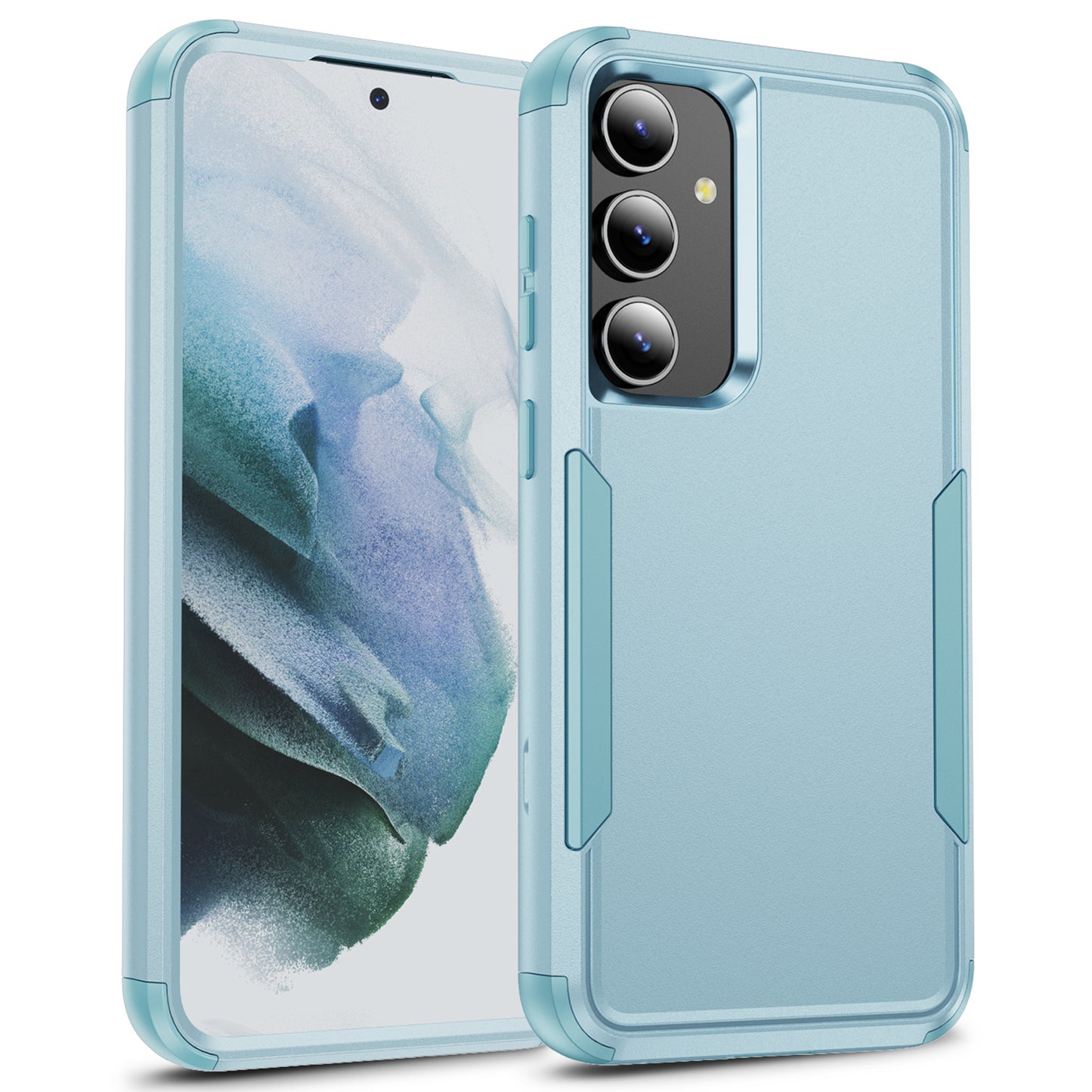Commuter Series For Samsung Galaxy S24+ Back Case 3-in-1 Shockproof TPU+PC Phone Cover - Grey Green / Blue