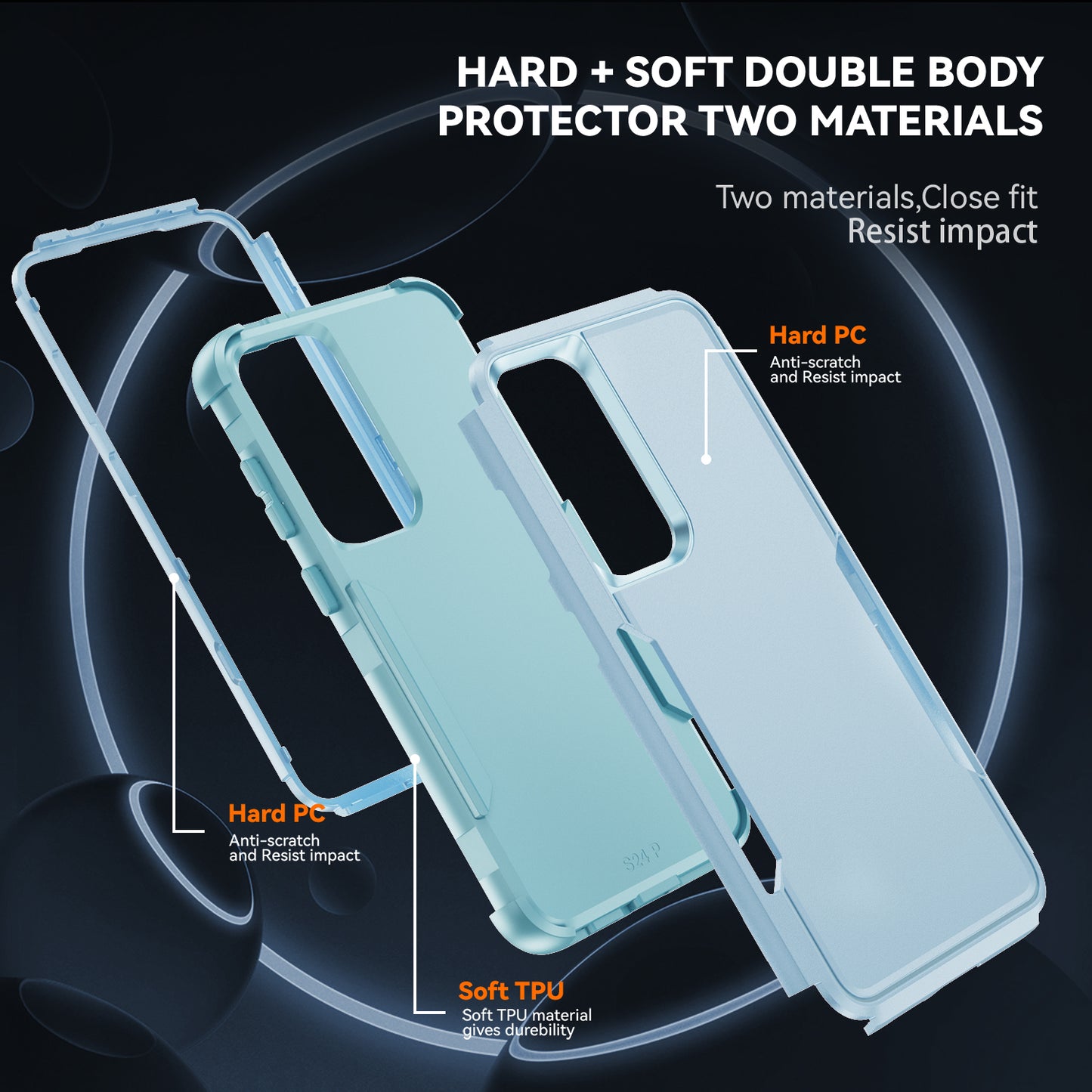 Commuter Series For Samsung Galaxy S24+ Back Case 3-in-1 Shockproof TPU+PC Phone Cover - Grey Green / Blue