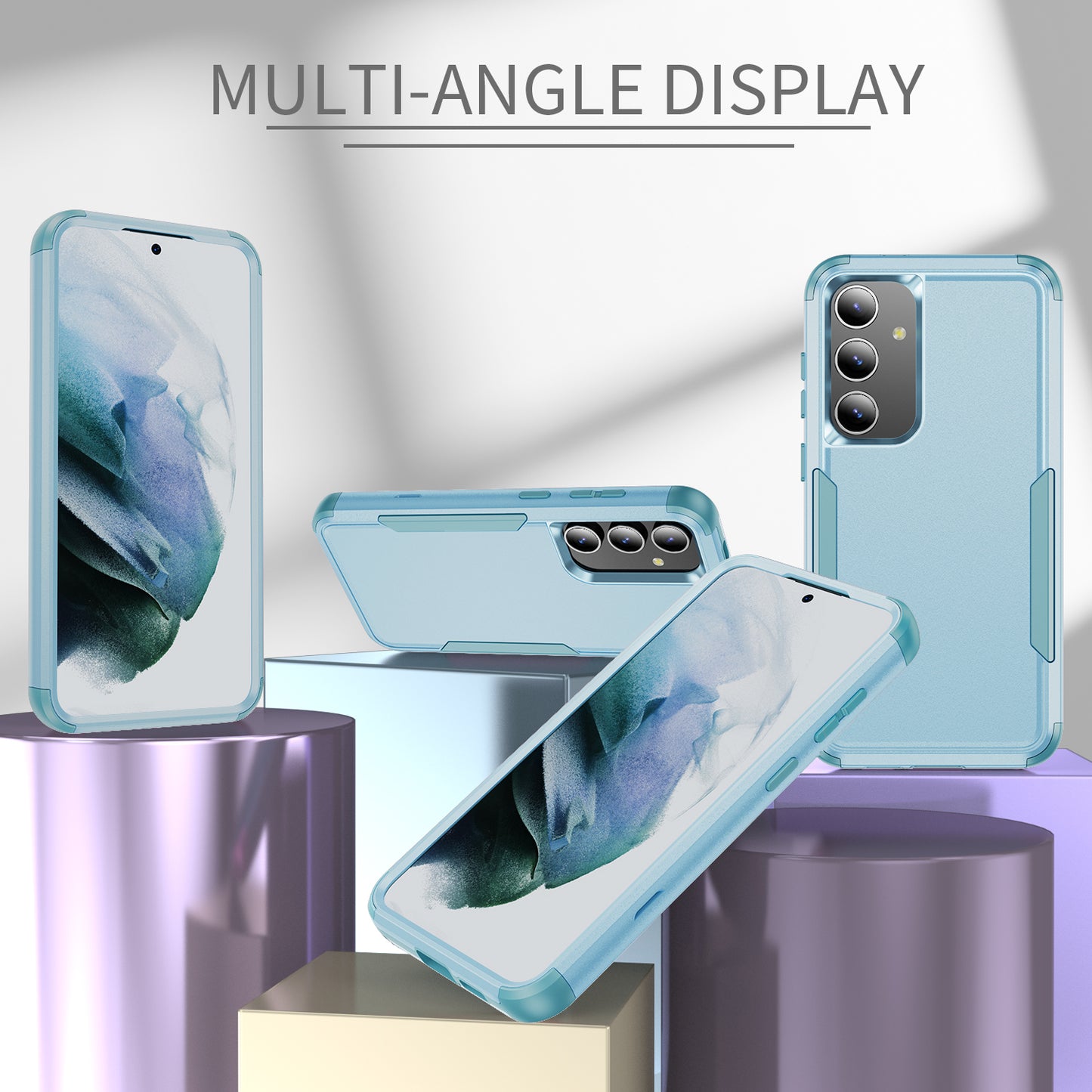 Commuter Series For Samsung Galaxy S24+ Back Case 3-in-1 Shockproof TPU+PC Phone Cover - Grey Green / Blue