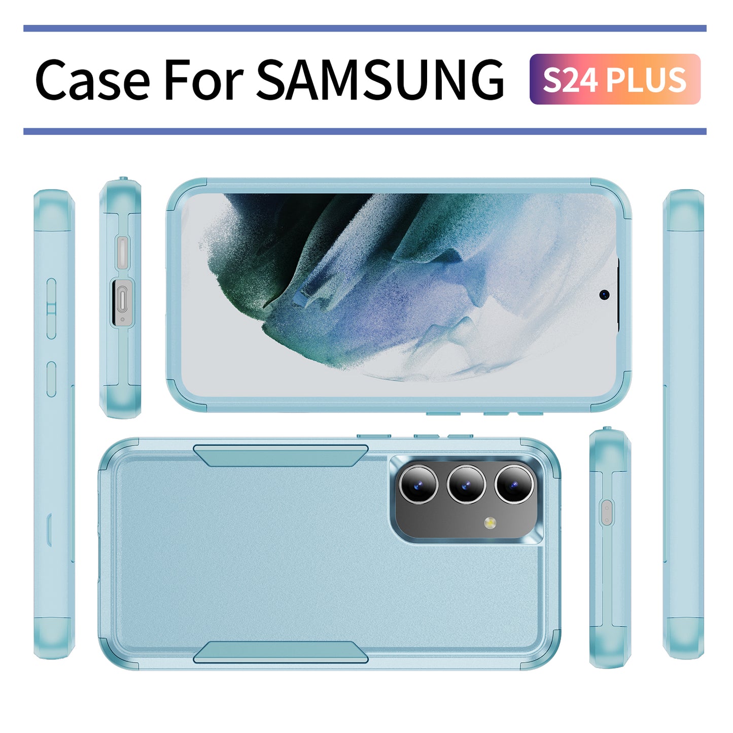 Commuter Series For Samsung Galaxy S24+ Back Case 3-in-1 Shockproof TPU+PC Phone Cover - Grey Green / Blue