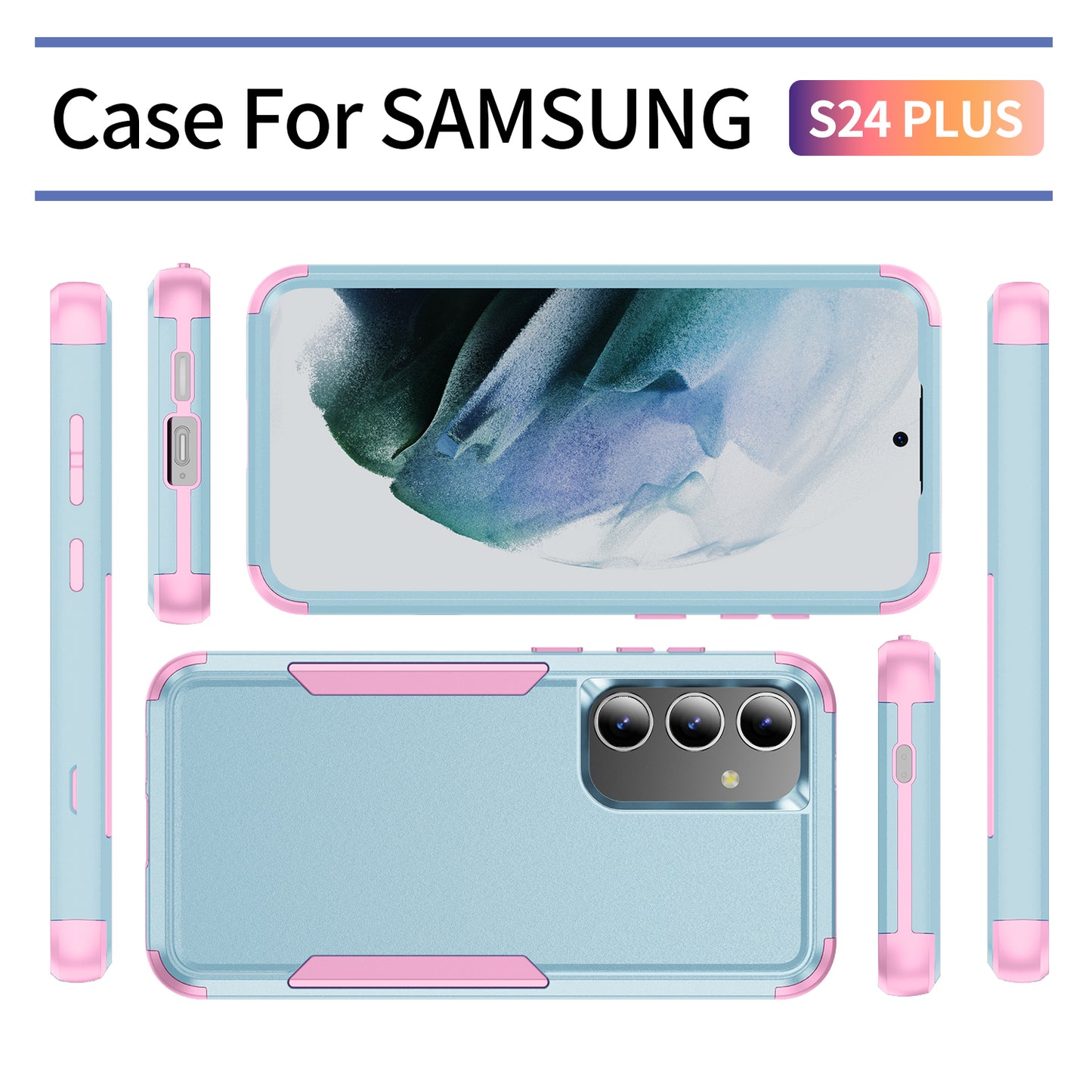 Commuter Series For Samsung Galaxy S24+ Back Case 3-in-1 Shockproof TPU+PC Phone Cover - Grey Green / Pink