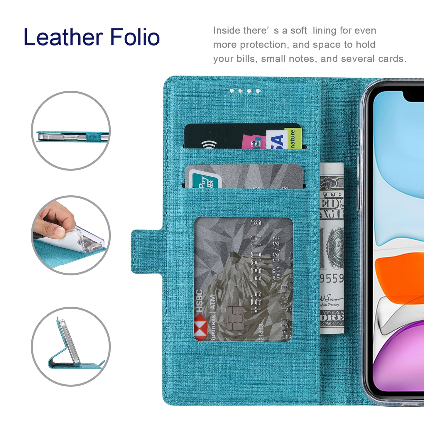 VILI DMK Series for Samsung Galaxy S24 Ultra Wallet Case PU Leather Folio Phone Cover - Blue