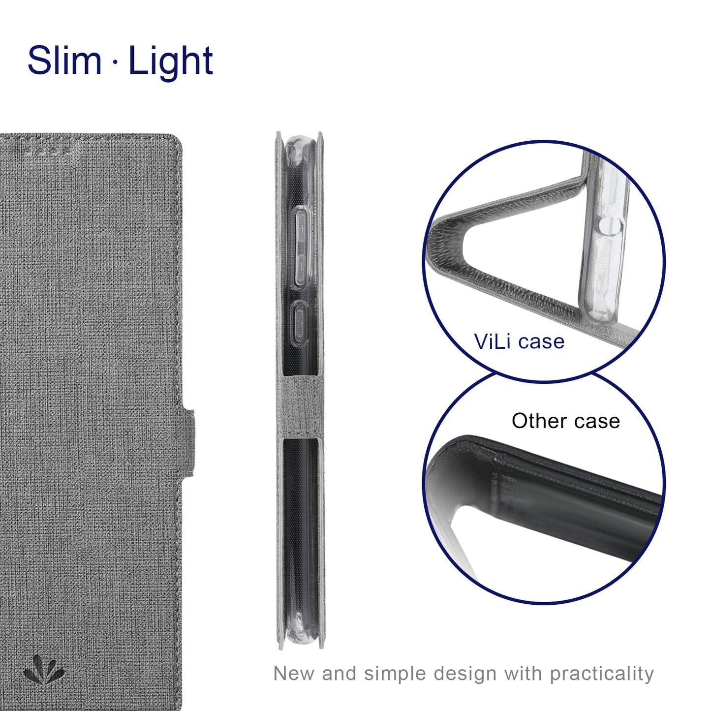 VILI DMK Series for Samsung Galaxy S24 Ultra Wallet Case PU Leather Folio Phone Cover - Grey