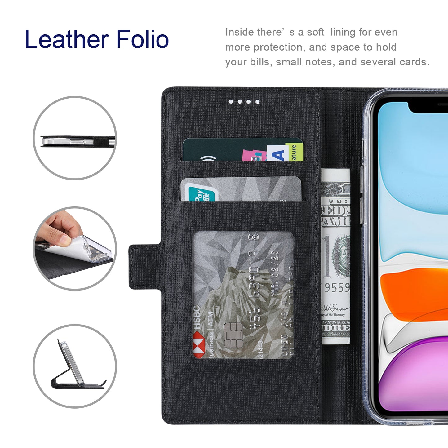 VILI DMK Series for Samsung Galaxy S24 Ultra Wallet Case PU Leather Folio Phone Cover - Black