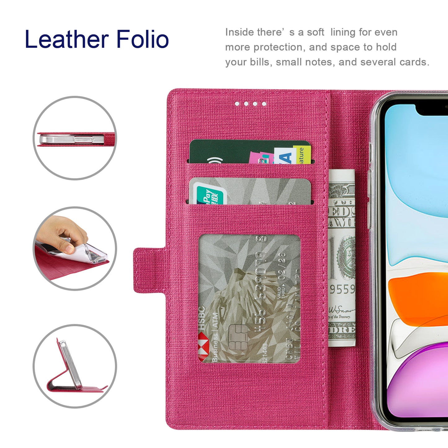 VILI DMK Series for Samsung Galaxy S24 Ultra Wallet Case PU Leather Folio Phone Cover - Rose