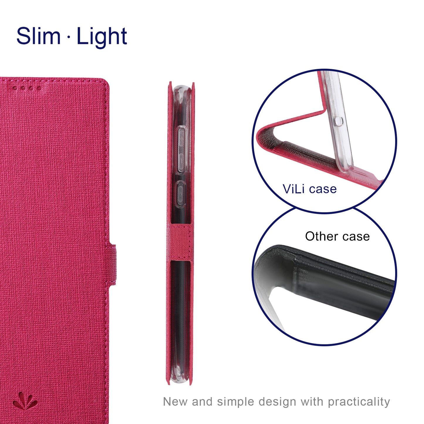 VILI DMK Series for Samsung Galaxy S24 Ultra Wallet Case PU Leather Folio Phone Cover - Rose