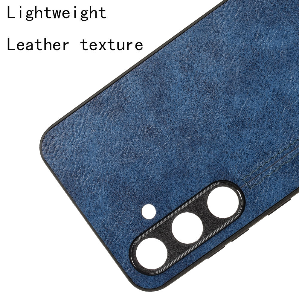 For Samsung Galaxy S24+ Cell Phone Case Cowhide Texture Shock Absorbing Cover - Blue