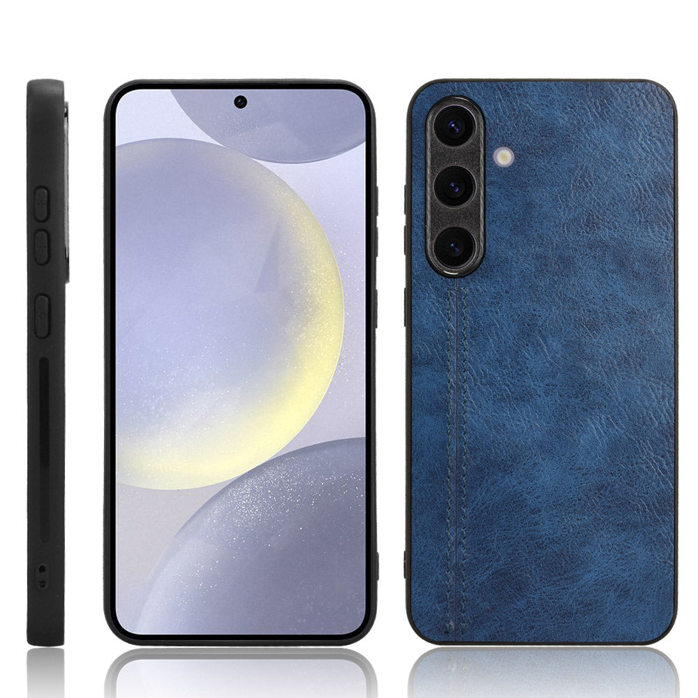 For Samsung Galaxy S24+ Cell Phone Case Cowhide Texture Shock Absorbing Cover - Blue