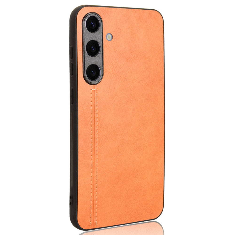 For Samsung Galaxy S24+ Cell Phone Case Cowhide Texture Shock Absorbing Cover - Orange