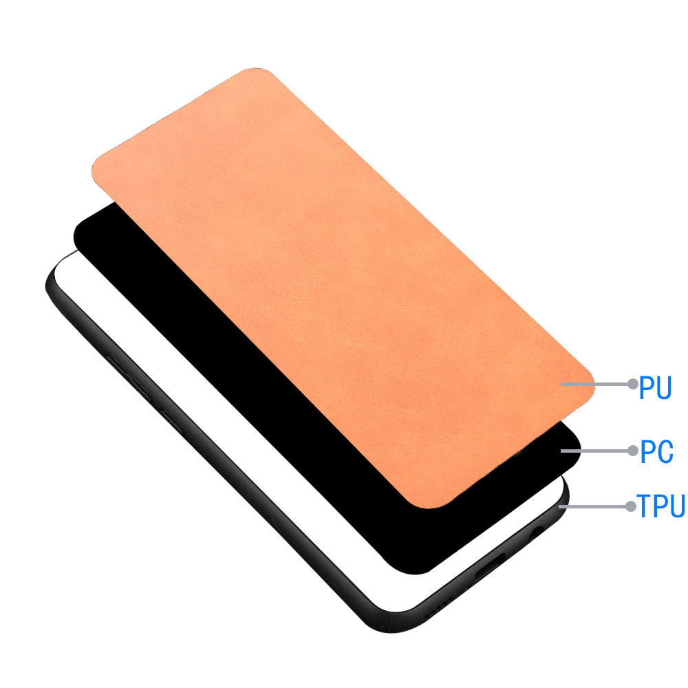 For Samsung Galaxy S24+ Cell Phone Case Cowhide Texture Shock Absorbing Cover - Orange