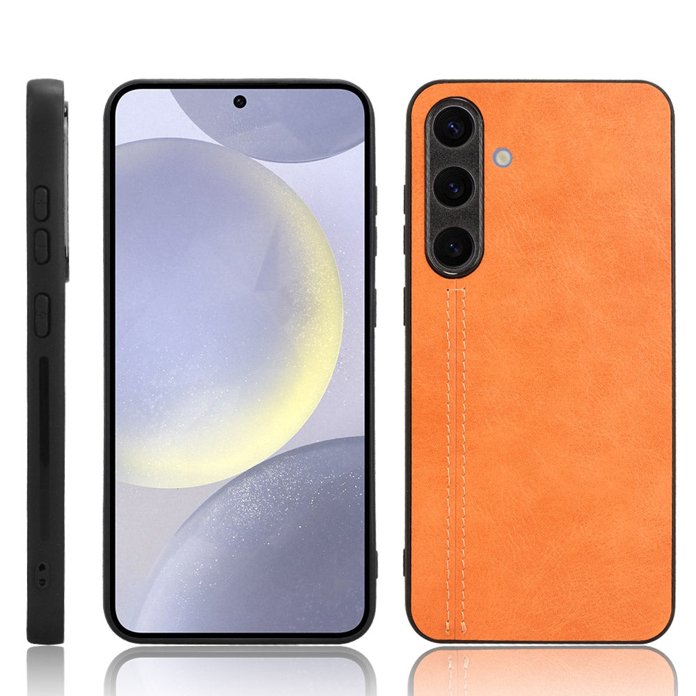 For Samsung Galaxy S24 Case Cowhide Texture Stitching Line Phone Protector - Orange