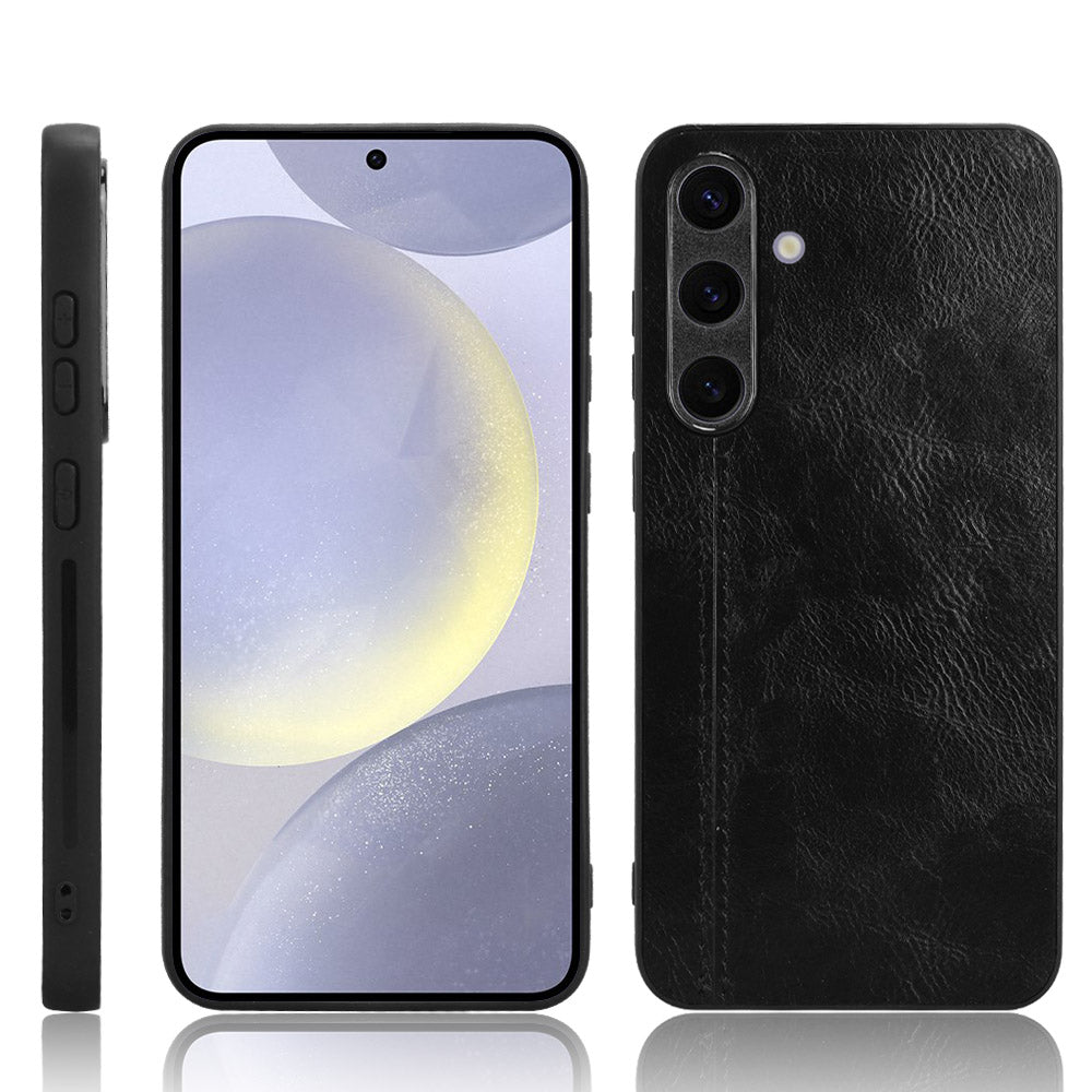 For Samsung Galaxy S24 Case Cowhide Texture Stitching Line Phone Protector - Black