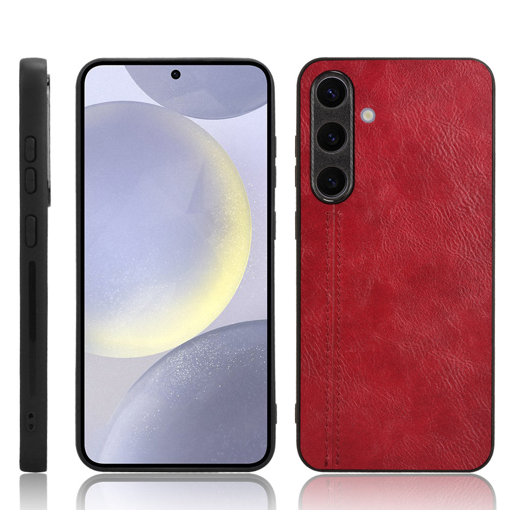 For Samsung Galaxy S24 Case Cowhide Texture Stitching Line Phone Protector - Red