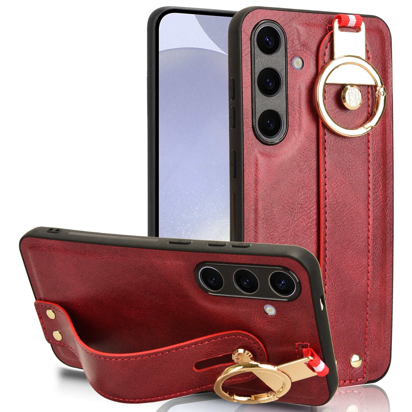 For Samsung Galaxy S24 Case PU Leather+PC+TPU Shockproof Bottle Opener Cover - Red