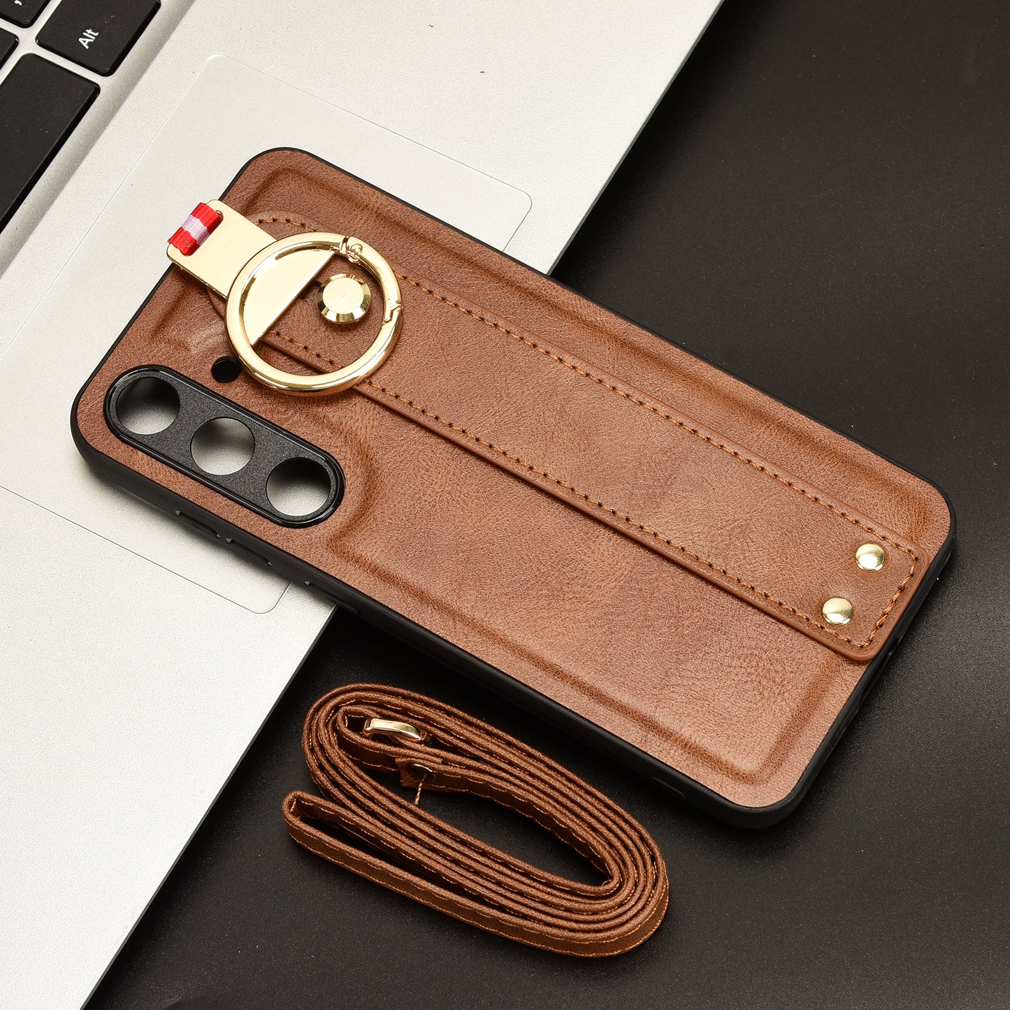 For Samsung Galaxy S24 Case PU Leather+PC+TPU Shockproof Bottle Opener Cover - Brown