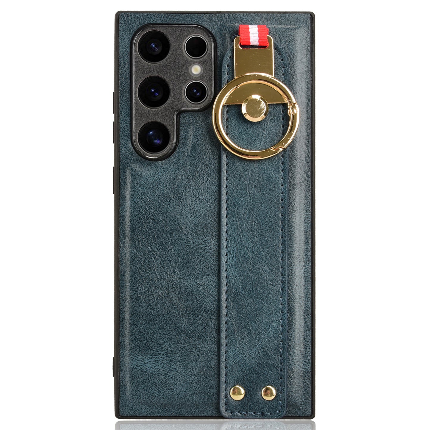 For Samsung Galaxy S24 Ultra Case Slim-Fit PU Leather+PC+TPU Back Shell with Neck Strap - Blue