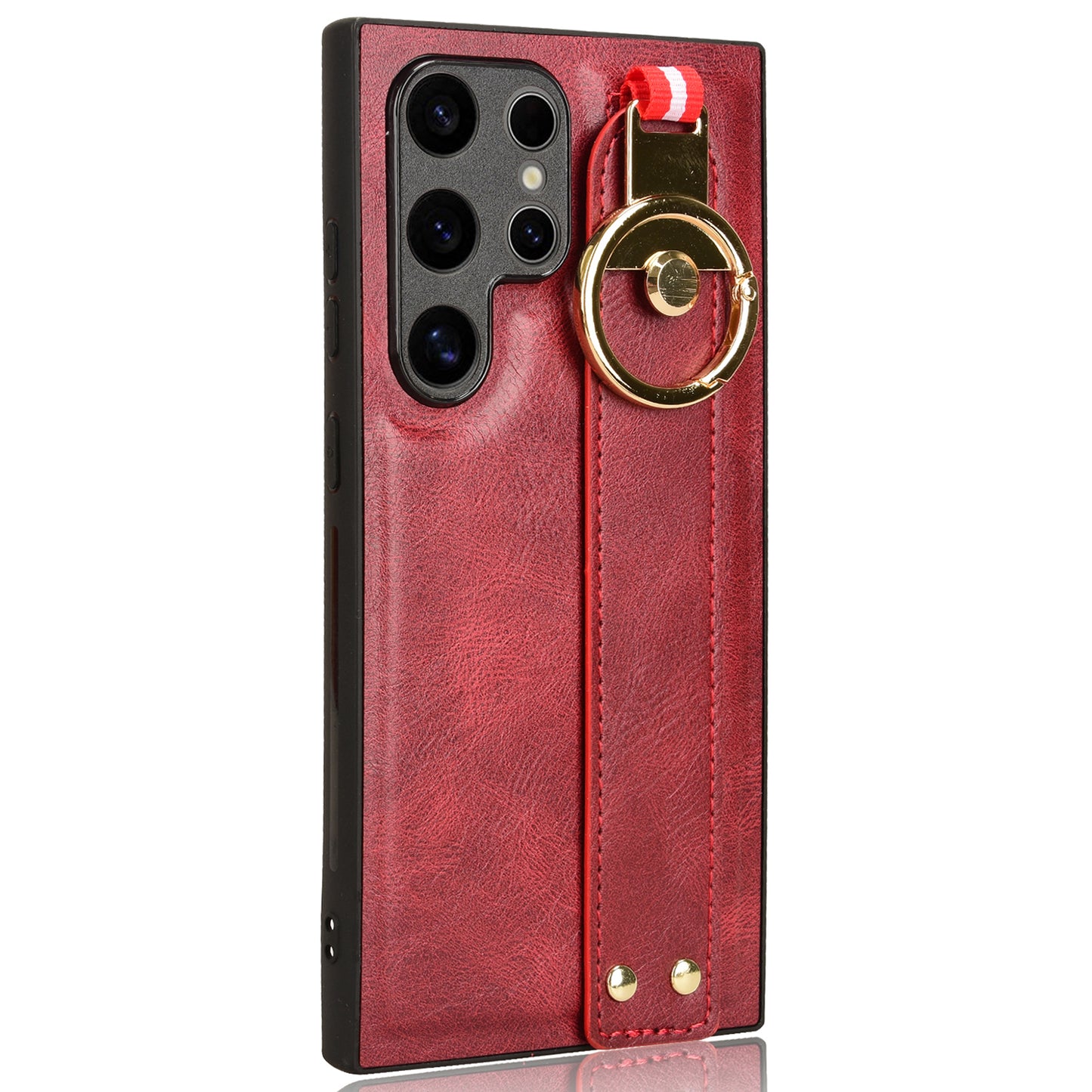 For Samsung Galaxy S24 Ultra Case Slim-Fit PU Leather+PC+TPU Back Shell with Neck Strap - Red