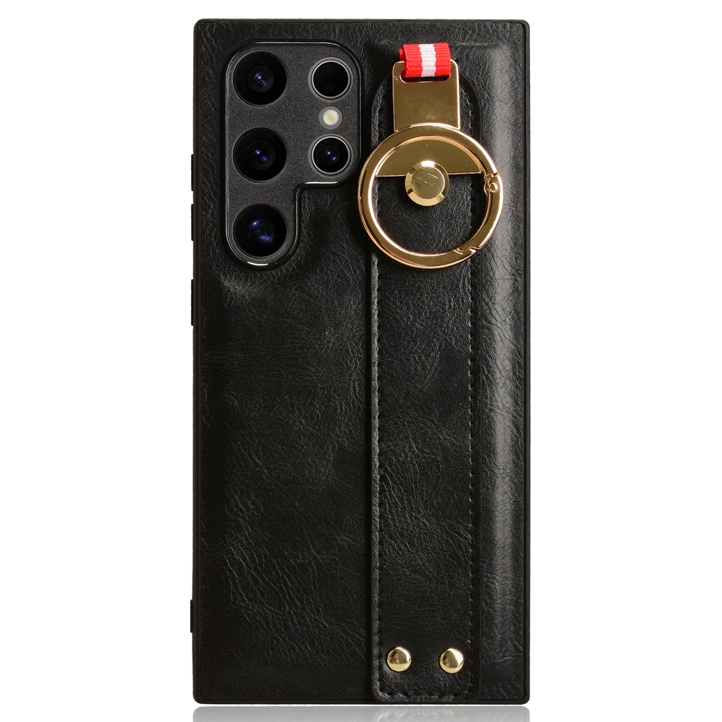 For Samsung Galaxy S24 Ultra Case Slim-Fit PU Leather+PC+TPU Back Shell with Neck Strap - Black