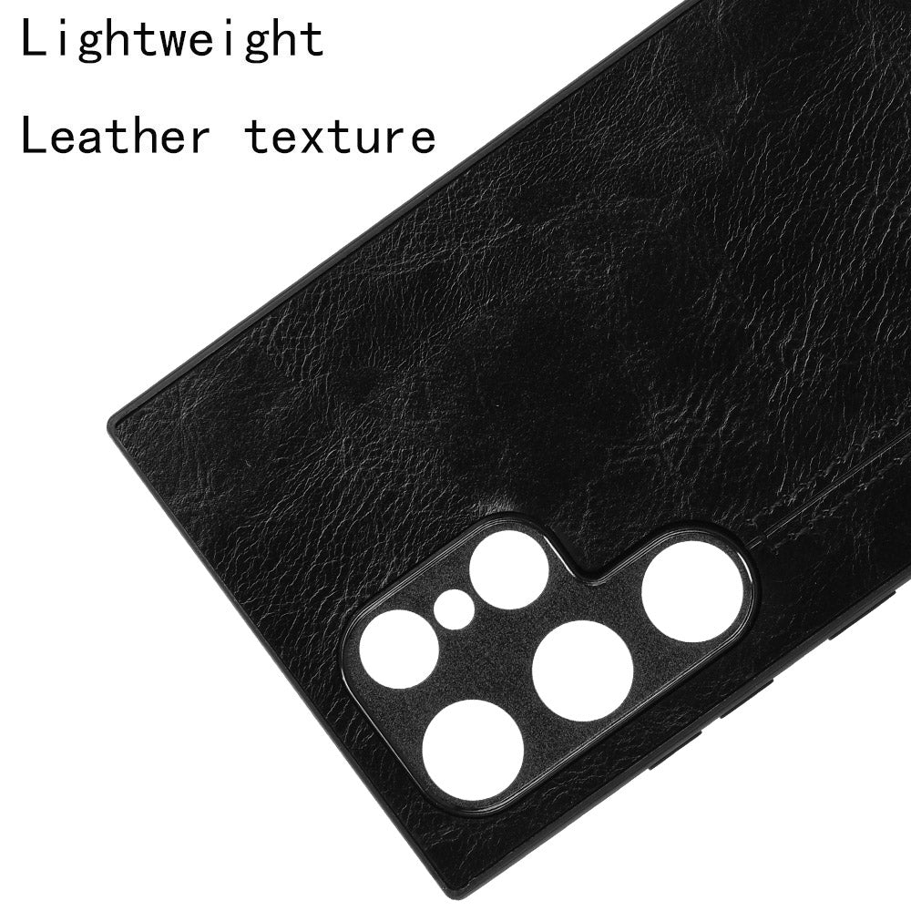 For Samsung Galaxy S24 Ultra Case PU Leather Coated PC+TPU Stitching Line Smart Phone Cover - Black