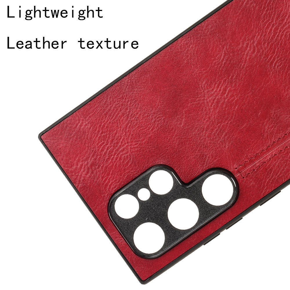 For Samsung Galaxy S24 Ultra Case PU Leather Coated PC+TPU Stitching Line Smart Phone Cover - Red