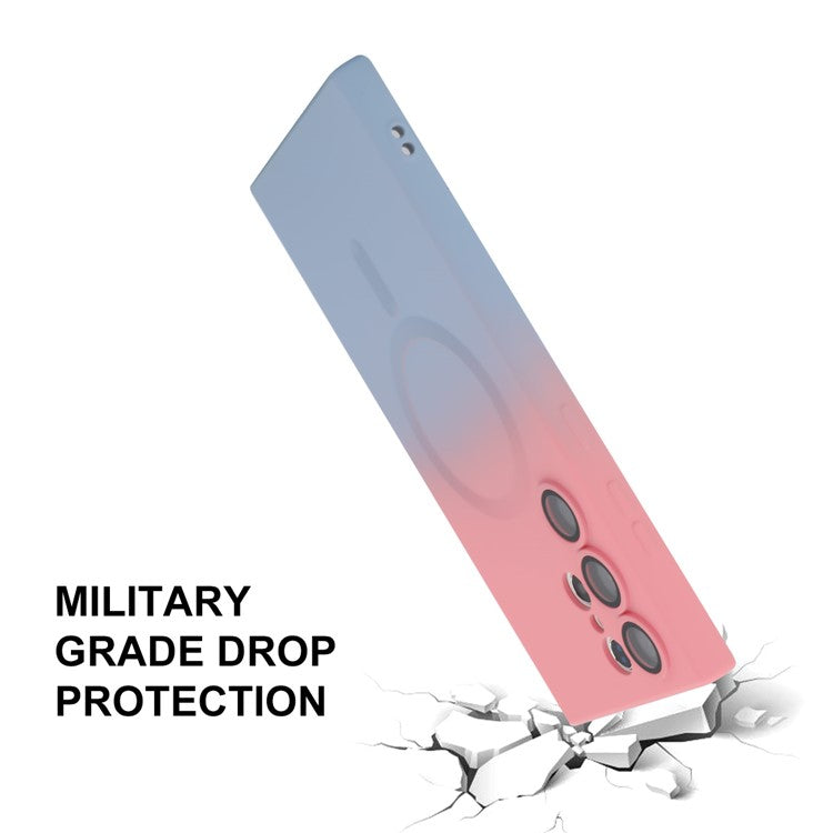 ENAKY HAT PRINCE For Samsung Galaxy S23 Ultra Magnetic Case Dual Color Silicone Cover - Pink+Rose