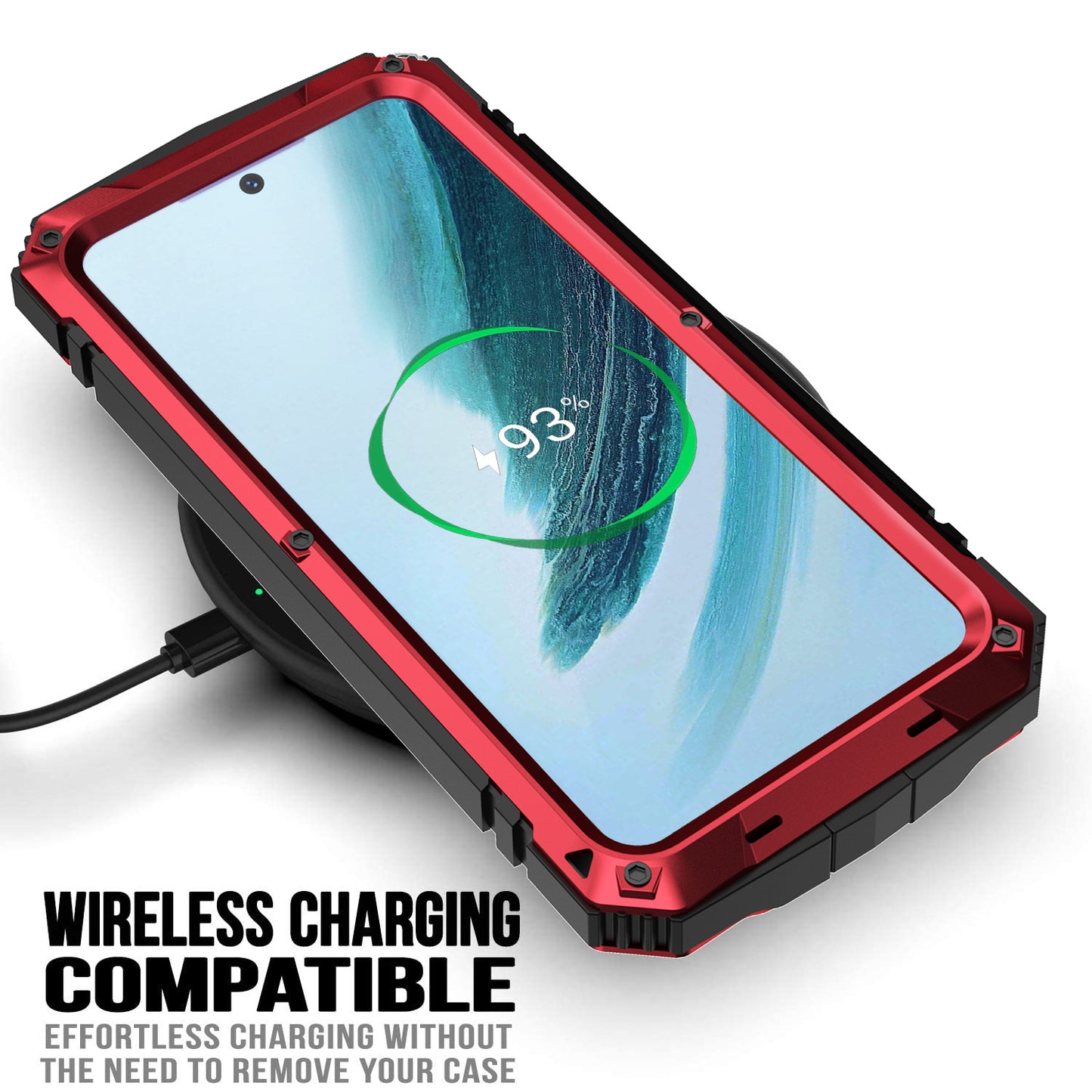 R-JUST For Samsung Galaxy S24+ Phone Case Kickstand Cover Built-in Tempered Glass Screen Protector - Red